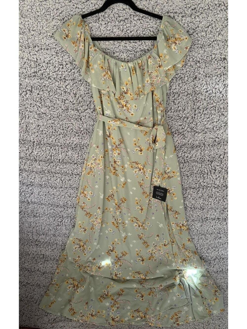 Lulus Amazing Moment Mint Green Floral Off Shoulder Midi Dress XL NWT